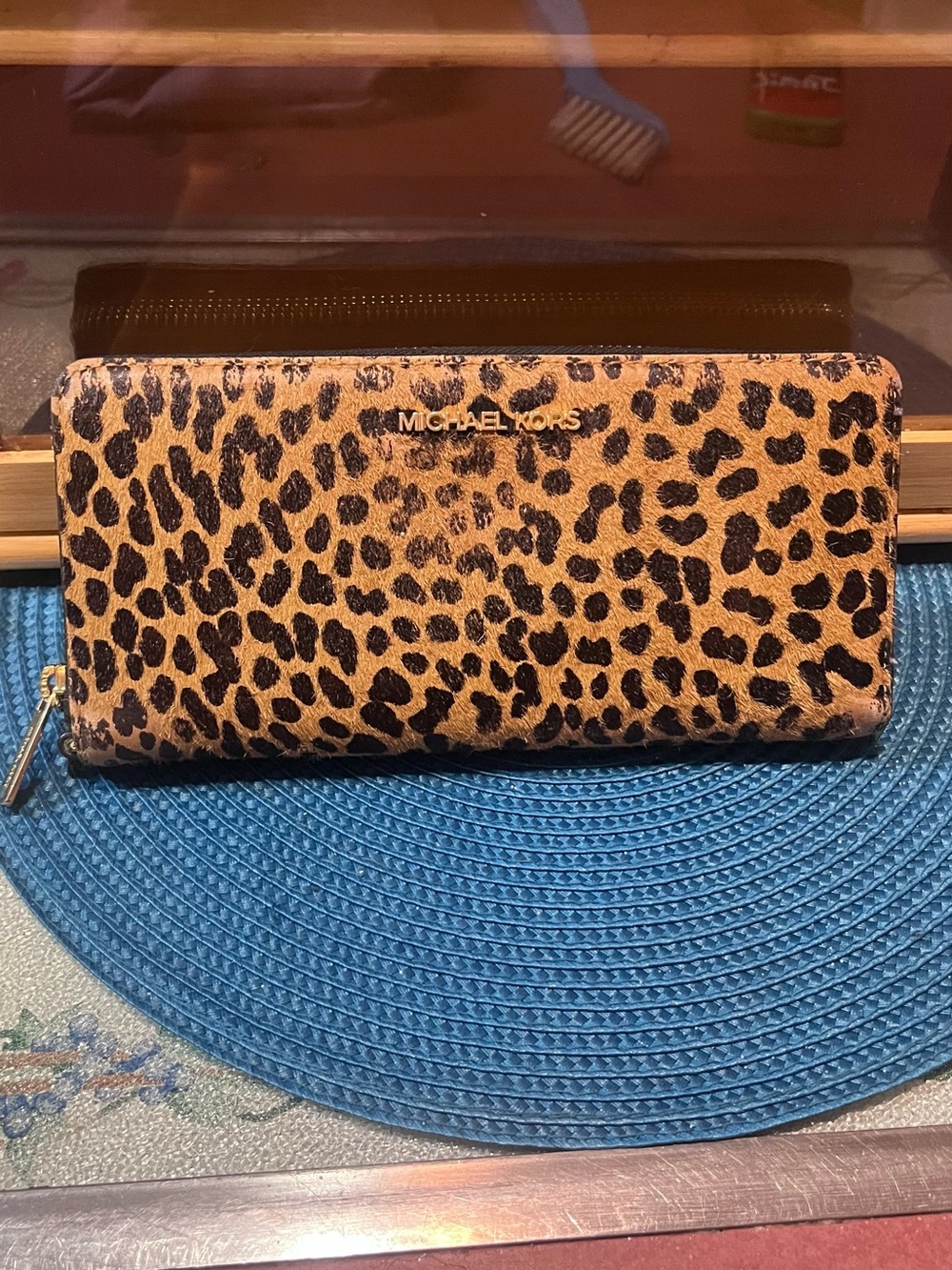 MICHAEL KORS Leopard-Print Zip Wallet in Brown and Black